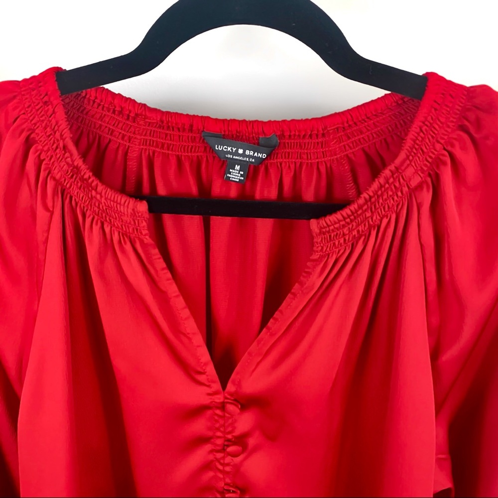 Lucky Brand | Silk Popover Blouse Rich Red - Picture 3 of 8